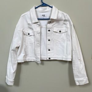 NWOT Large Cropped White Denim Jacket